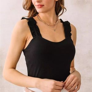 OLIVE GREEN Poof Solid Ruffle Strap Tank Top